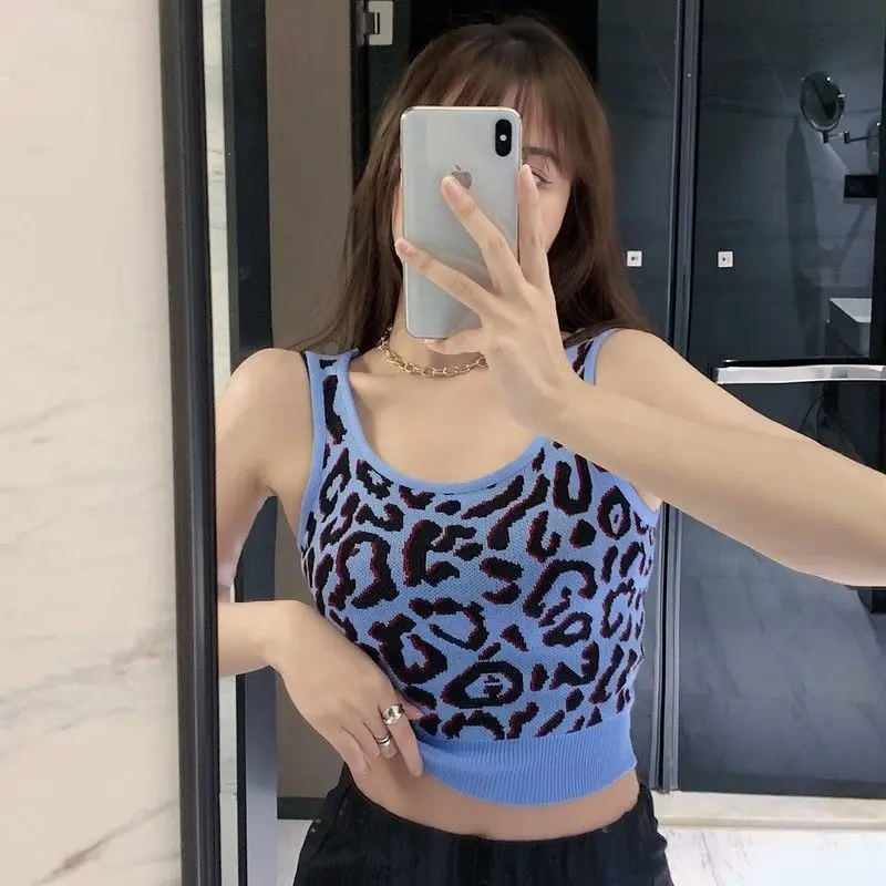 Женский корсет топы кофта женский летний вязаный Леопардовый топ майка
