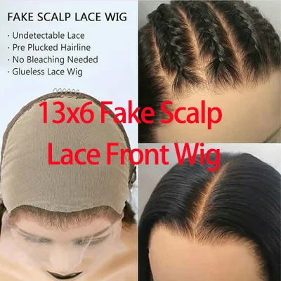 13x6 Fake Scalp Парики прозрачный Синтетические волосы на кружеве человеческие волосы парики предварительно вырезанные 13x4 шнурком Рэми прямые поддельные головы парик 13x6 глубокий часть Синтетические волосы на кружеве парик - Цвет: 13x6 Fake Scalp