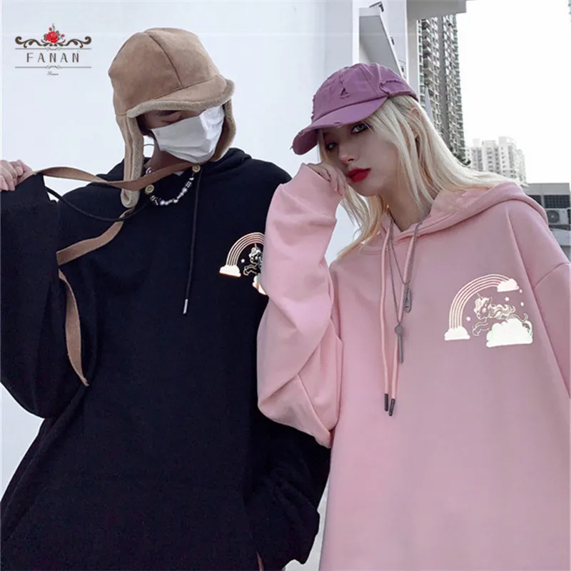 

Oversized Sweatshirt Harajuku Loose Cartoon Hoodie for Women Spring Velvet Sports Pullovers Tops Korean Style Unisex Streetwear