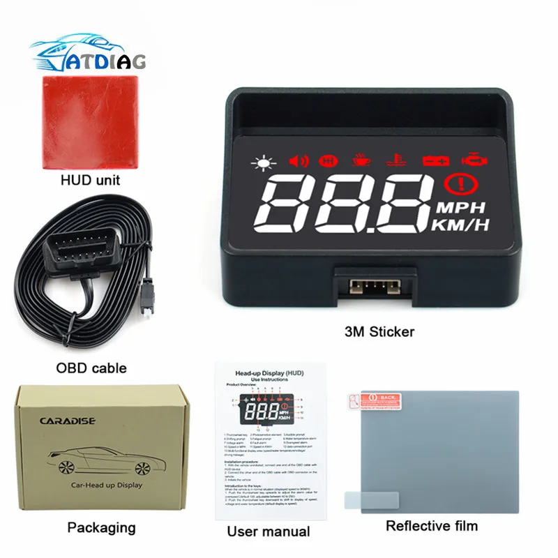 Hot A100S Car HUD Head Up Display OBD2 EUOBD Overspeed Warning Auto Electronic Voltage Alarm Better Than A100 HUD 2019 new hud m8 better than a100s hud car hud head up display obd2 overspeed warning auto electronic water temperature