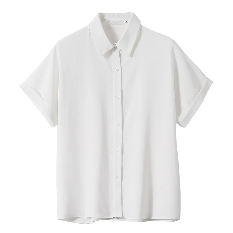 

COIGARSAM Office Lady Short Sleeve Shirt Womens tops New Summer Brief Chiffon Women shirts Milky White 052