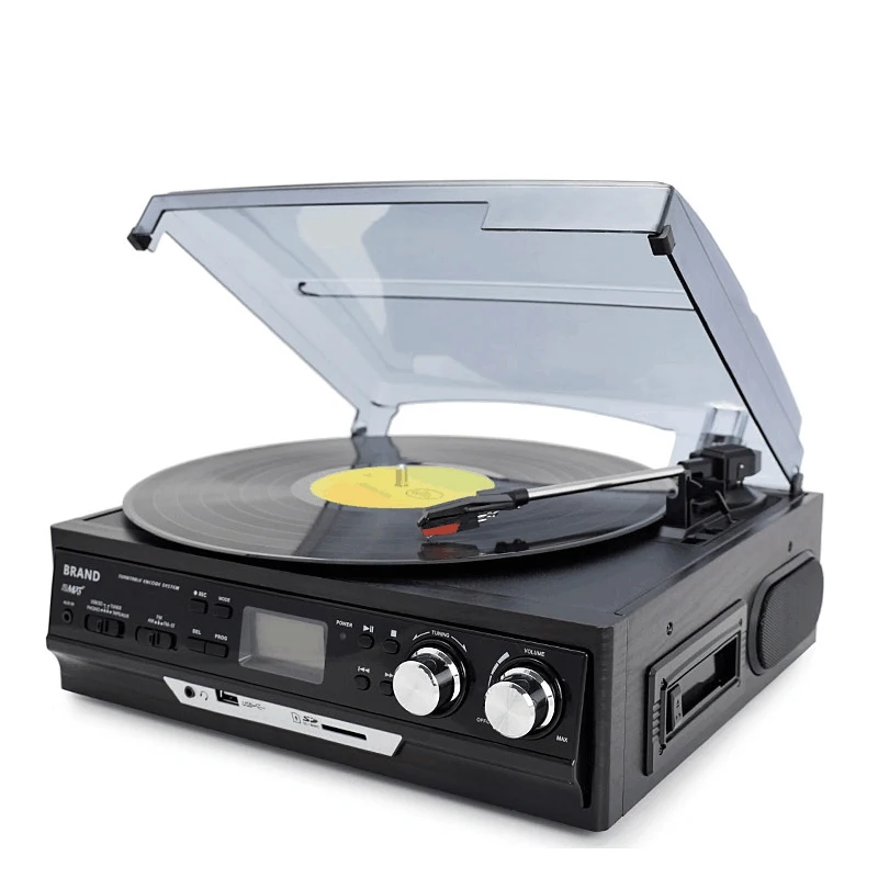 Nobsound многофункциональный домашний проигрыватель виниловых проигрывателей LP встроенный Стереодинамик с поддержкой USB/sd-карты/кассеты/fm-радио - Цвет: Черный