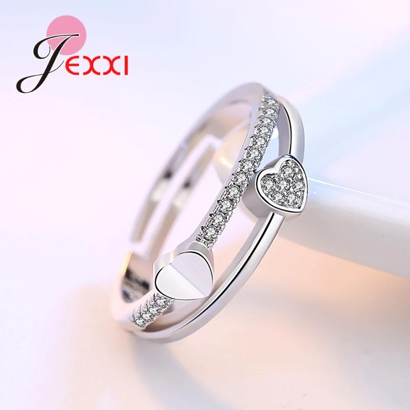 

New Fashion Cubic Zirconia Heart Finger Rings For Women Girl Adjustable 925 Sterling Silver Wedding Ring Jewelry Gifts Bijoux