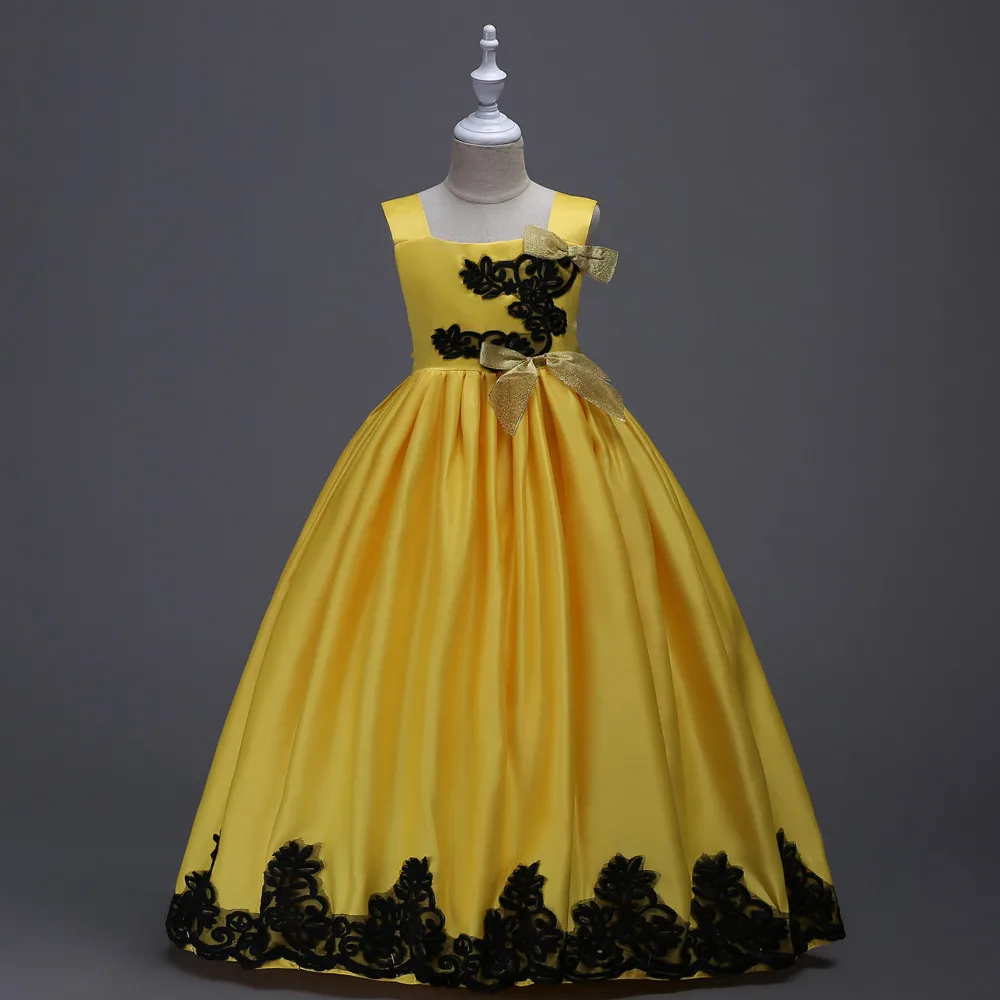 lace yellow Длинное платье без рукавов платье с цветочным узором для девочек Размеры 5 Для детей 12–14 лет старый элегантный Костюмы с цветочным узором для девочек атласное платье с принтом для весенний бал платья - Цвет: lace yellow