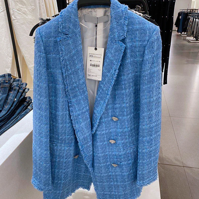 Пиджак женский твидовый в клетку винтажный пиджак шикарная на пуговицах длинный