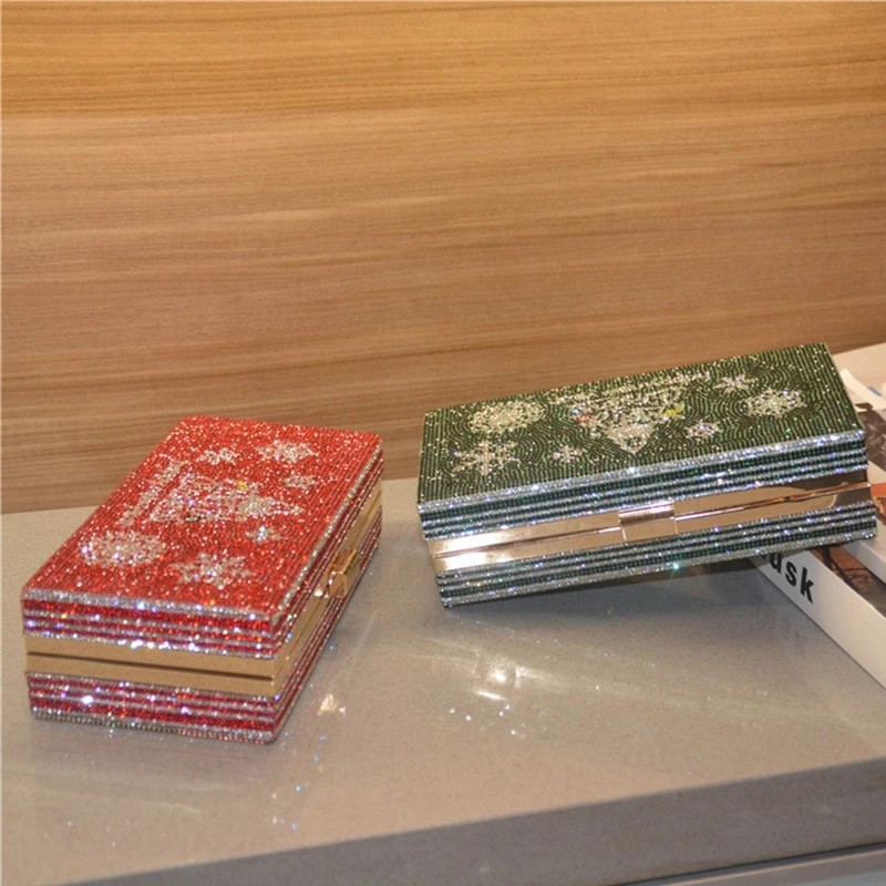 

Christmas Tree Clutch Purses for Women Evening Rhinestone Handbags Dinner Bag