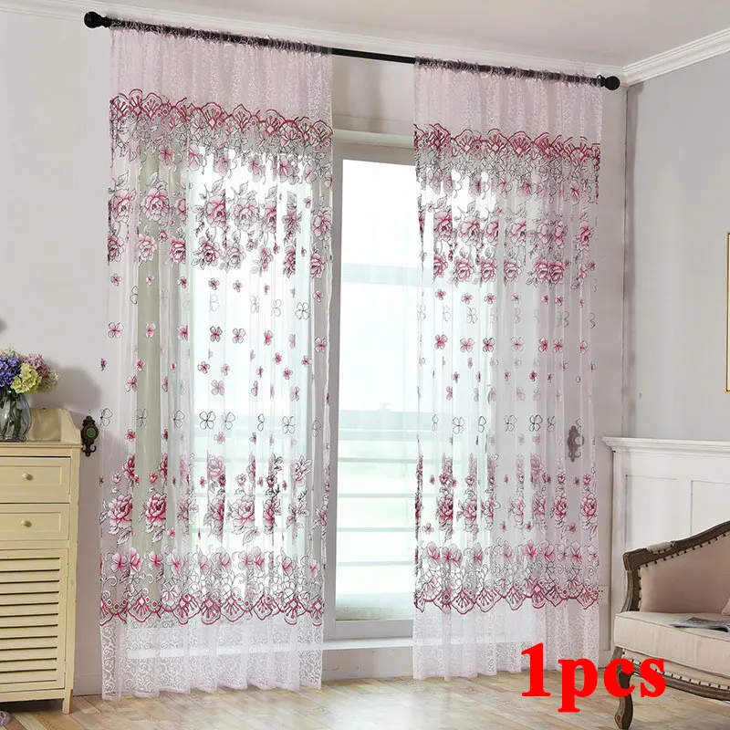 

Wear Rods Voile Window Curtain For Children Room Living Room Curtain Floral Pattern Sheer Voile Panel Drapes Curtains