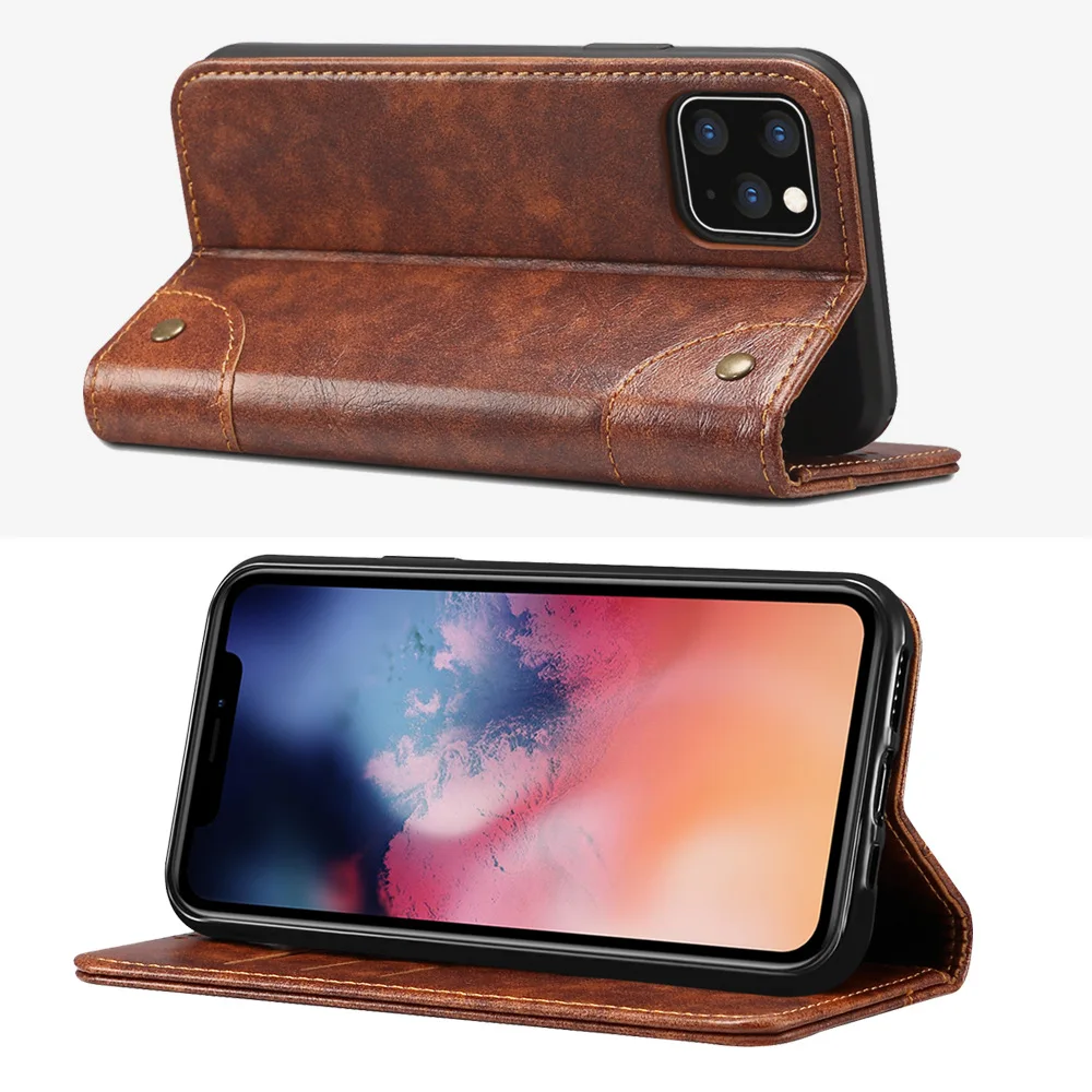Funda cl&aacute;sica de cuero genuino con tapa para Iphone, carcasa con libro magn&eacute;tico para Iphone 13, 12, 11 Pro, X, Xs, Max, Xr, 6s, 7, 8 Plus, SE-3