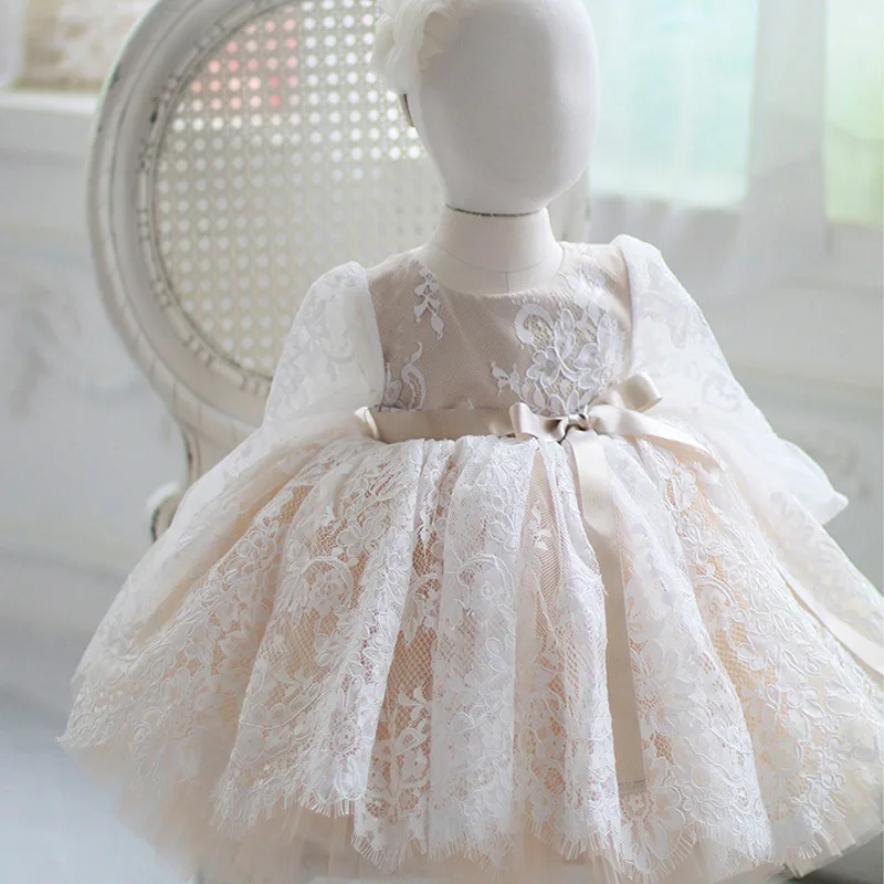 white Sequin Girl Dress Baptismal dress for infant elegant Party Girls Dresses Big bow tutu princess Wedding Baby | Детская одежда и