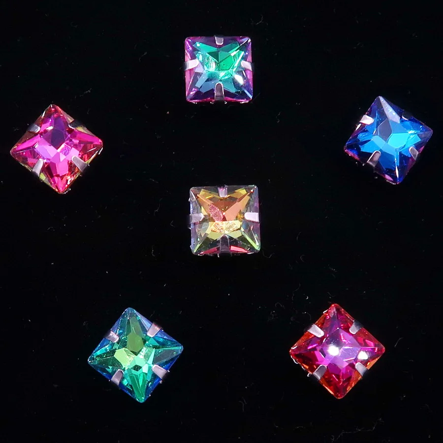 A7 Colors mix Серебристая металлическая коготь 50 шт./пакет с радужными или желейные АБ стекло с украшением в виде кристаллов 8mm квадратной формы шить стразы кристаллы Одежда «сделай сам» - Цвет: A7 Colors mix