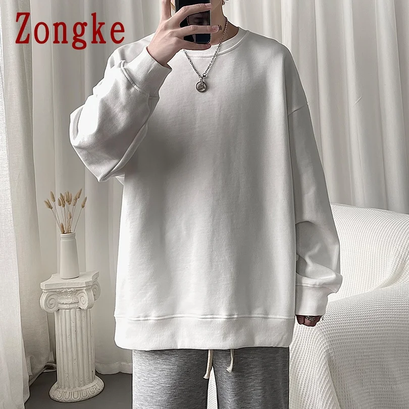 

Zongke Solid Sweatshirts For Men Pullover Harajuku Tops Streetwear Vintage Sweatshirt Men Clothing 2XL 2021 New Arrivals