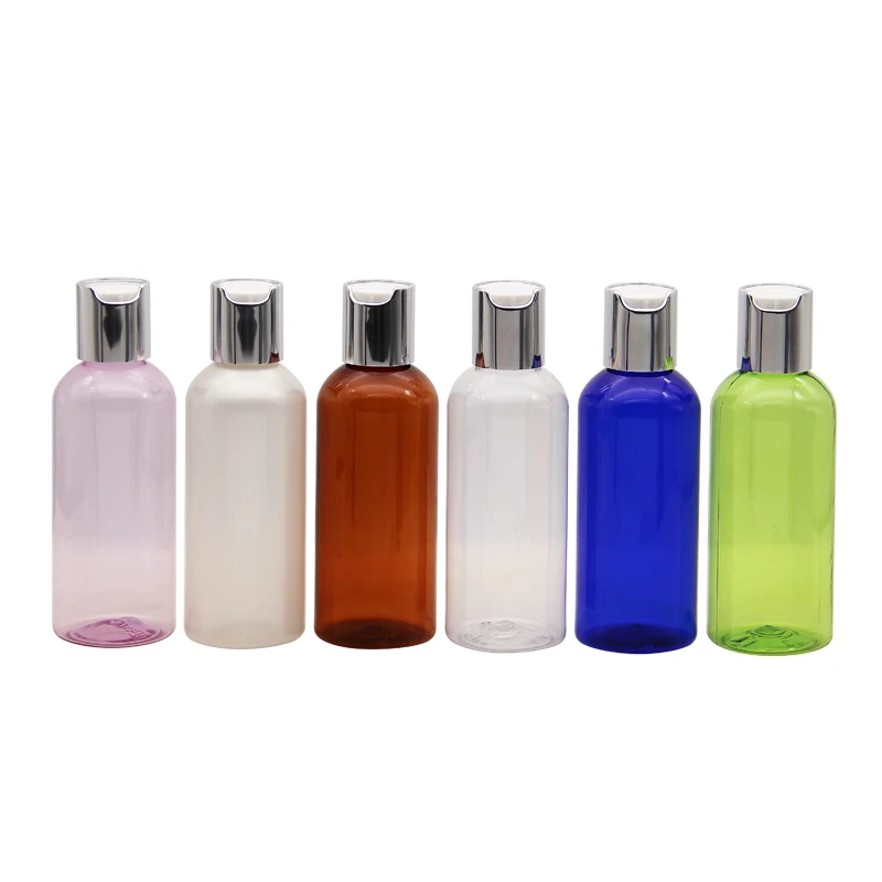 50 шт. 100ml прозрачный/коричневый пустые пластиковые бутылки шампуня с Шапки Сделай Сам лосьон ПЭТ бутылка