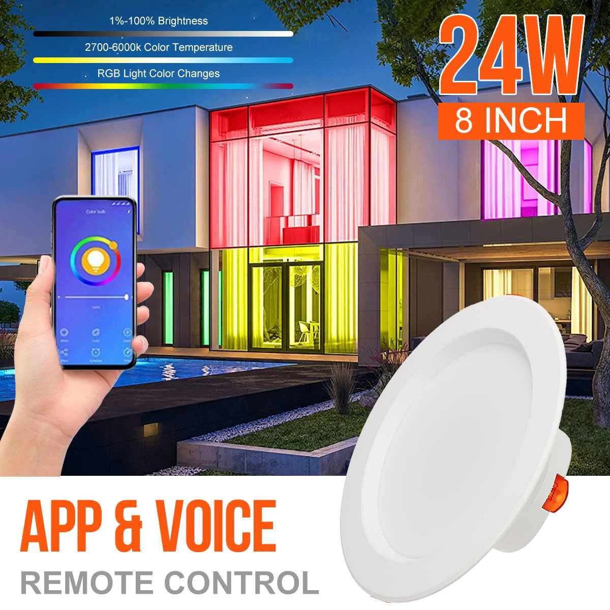 

Светодиодный потолочный светильник Alexa Google Home, умный светильник с поддержкой Wi-Fi, с изменением цвета, 10 Вт, 12 Вт, 18 Вт, 24 Вт