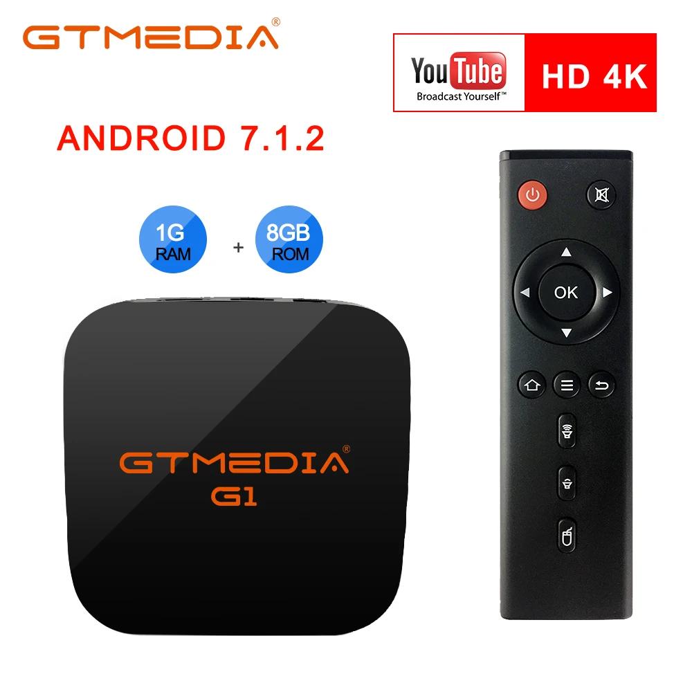 

GTMEDIA G1 Android 7.1.2 Movie TV Receiver WIFI TV 1GB/8GB Ultra HD 1080P for Youtube Netflix Media Player m3u TV Box
