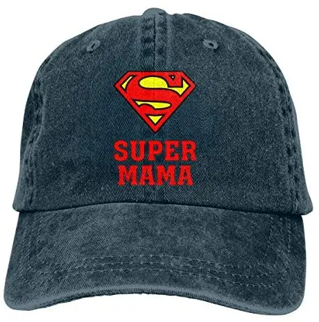 

Бейсболки Super Mama для мужчин и женщин, регулируемая джинсовая кепка для отдыха на природе, Ковбойская шапка для отдыха и походов, Черная