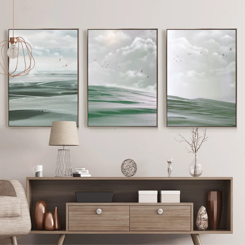 

Зеленый Desert Защита от солнца плакаты с птицами и принты Nordic Пейзаж Wall Art Абстрактная живопись холст картины для Гостиная домашний декор