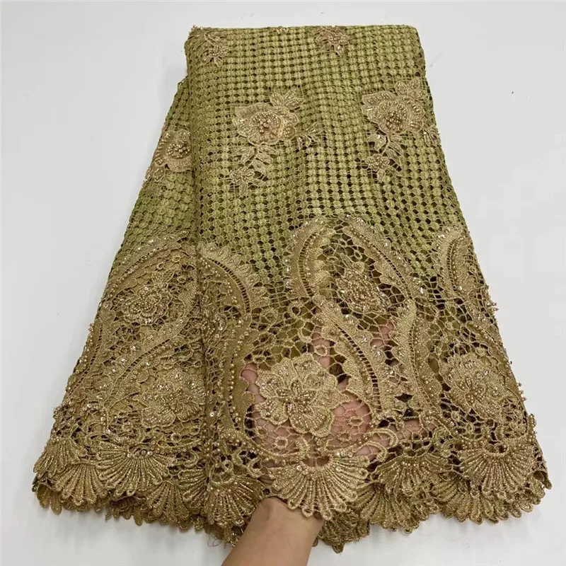 

african tulle lace fabric with bead 2021 high quality embroidery french net laces nigerian fabrics 5 yards/ pcs jy-490
