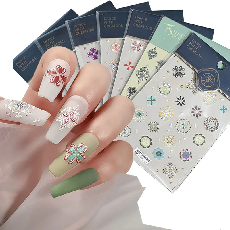 

5D 1Sheet Embroidery Element Nail Sticker Patch , TS Matte Ultra-thin Nail Decal,Bohemian Style Flower/Snow Designs Slider Decal