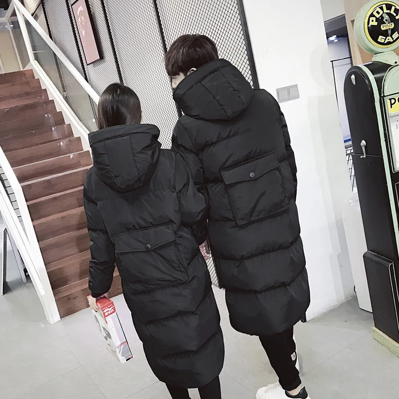 Couples Korean Slim men and women models over knee thickening long down jacket coat cotton men's cotton jacket winter Parkas
