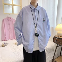 2021 spring fashion korean bear embroidered versatile striped long sleeve shirt couple shirts
