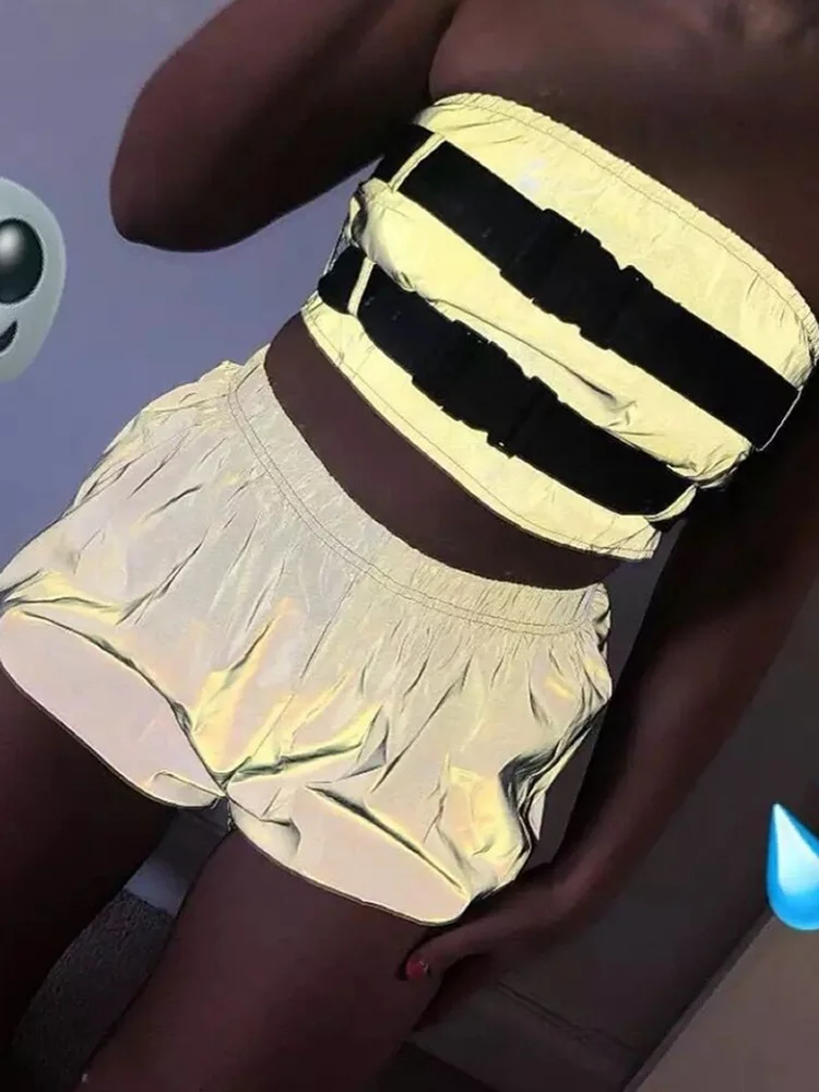 Женские широкие брюки с высокой талией элегантные Светоотражающие Брюки лето