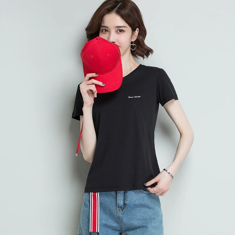

New Mercerized Cotton Slim White T-shirt and Short Sleeve Top for Women in Summer of 2021 Pure Cotton T-shirt Bottom