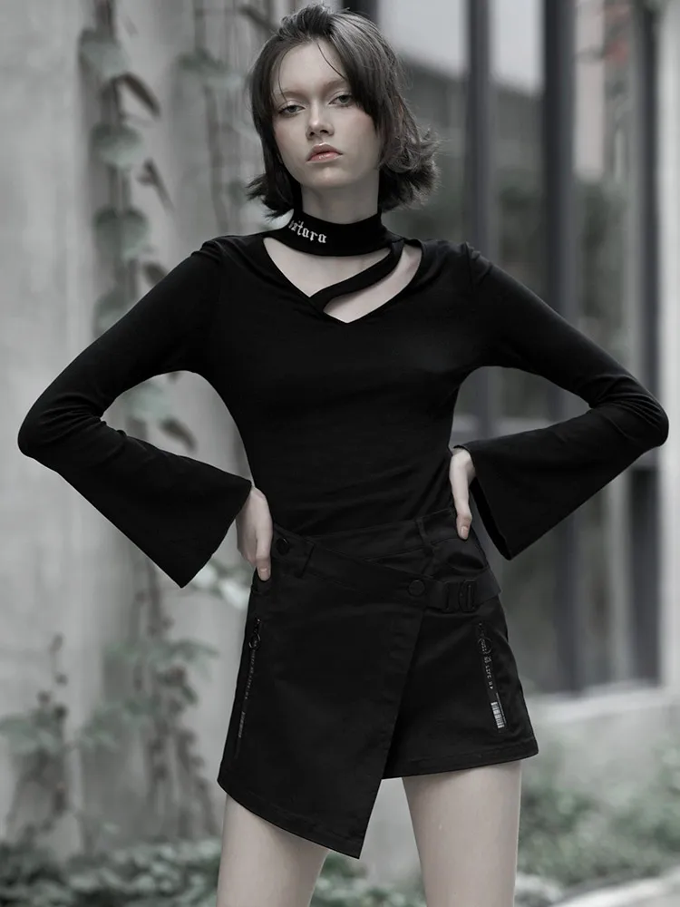 Панк рейв нерегулярные личности уличный ветер Асимметричная юбка черная Рабочая