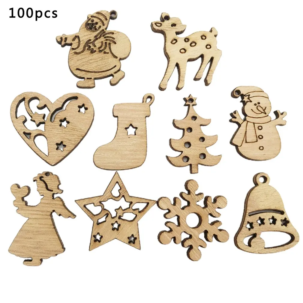 

100 шт./лот, рождественские украшения, экологически чистые, натуральные, в стиле ретро, креативные Мультяшные деревянные чипы, рождественские...