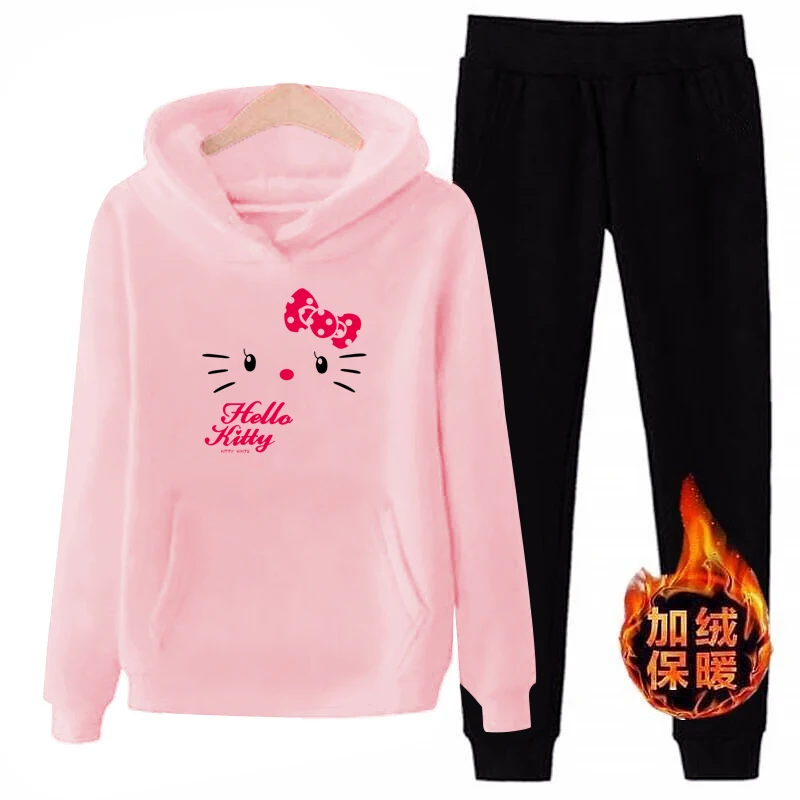 P82 hello-kitty, женская повседневная спортивная одежда, милые толстовки с принтом, костюм с длинными рукавами, женские спортивные комплекты - Цвет: pink