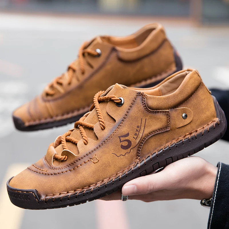 Luxury Leather Men's Casual Shoes Outdoor Men Sneakers Trainers Lace-up Flats Driving Comfort Loafers Handmade Sewing Footwear |