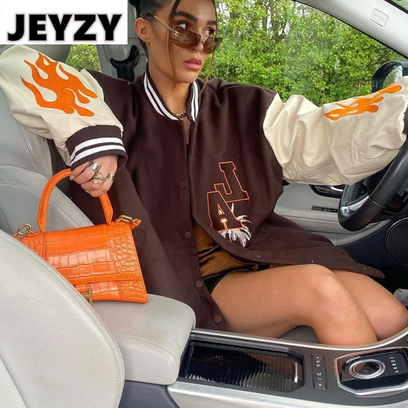 

Fashion Letter Embroidery Varsity Jacket Women 2021Autumn Oversized Bomber Jacket Vintage Loose Casual Long Sleeve Baseball Coat