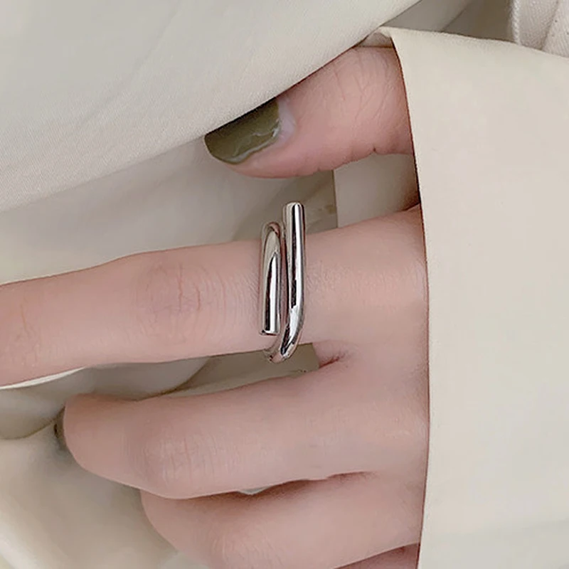 Женское кольцо MEETSOFT с серебряным покрытием простое регулируемое белым железным