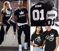 king queen letter crown printed black white t shirts summer casual o neck short sleeve tees couple lovers tshirt tops clothes