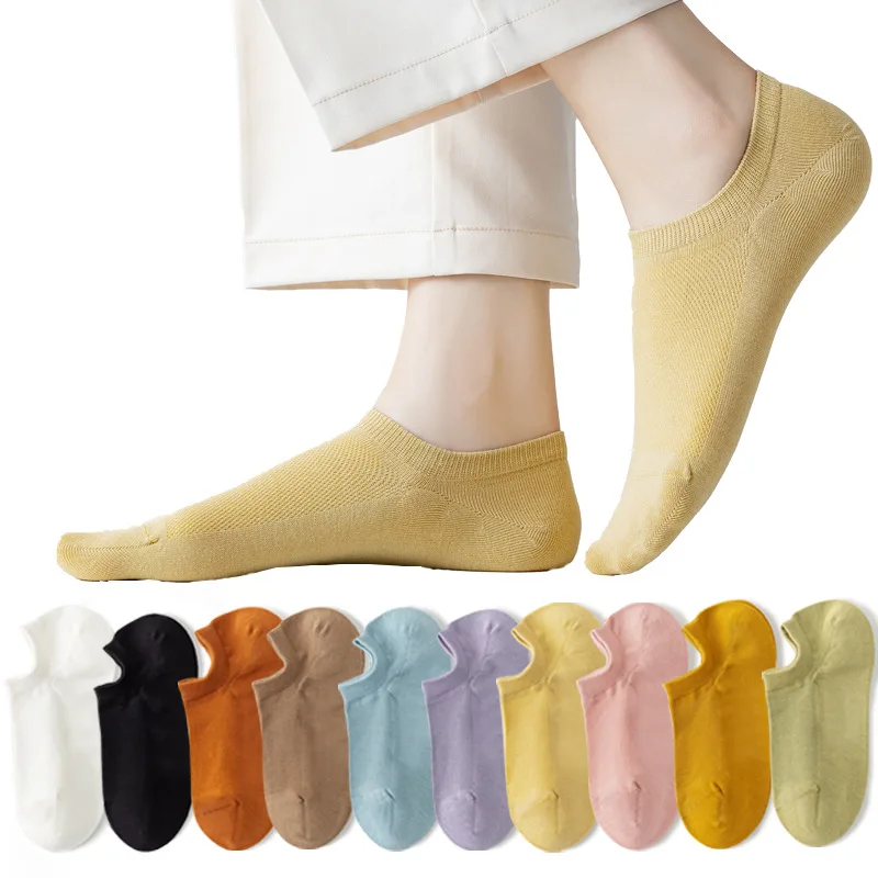 

5 Pairs of Socks Ladies Summer Thin Lovely Socks Mesh Breathable Solid Color Cotton Socks Shallow Mouth Invisible Boat Socks