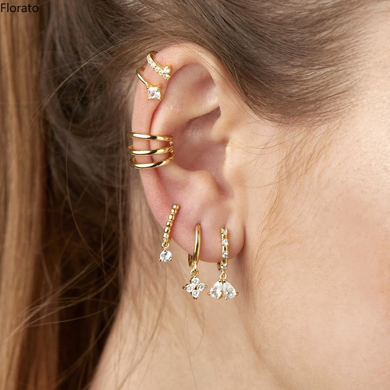 

Florato Luxury Moon Zircon Crystals Hoop Earrings for Women Wedding Earrings Cartilage 925 Sterling Silver Jewelry Pendientes A3