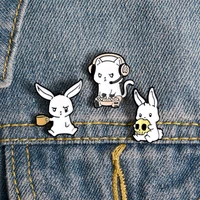 cute cartoon llittle white rabbit cat brooch enamel pins metal broches for men women badge pines metalicos brosche accessories
