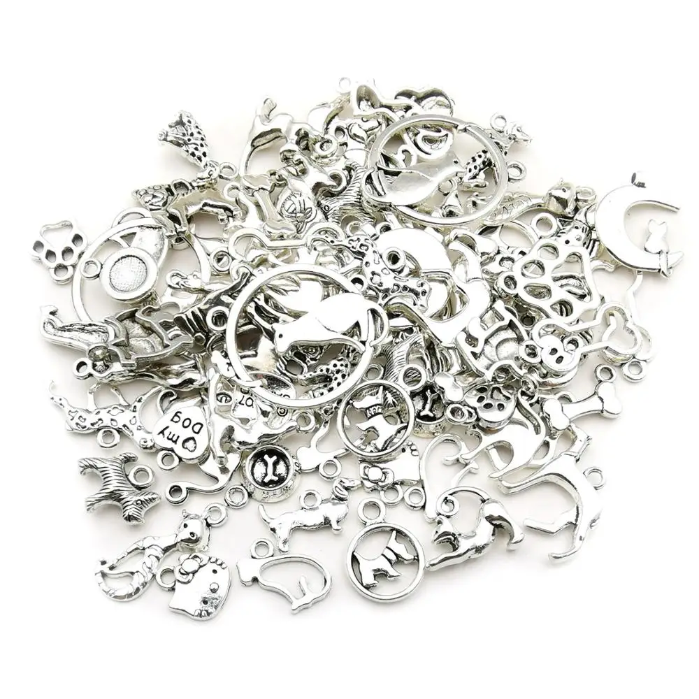 Оптовая продажа 80 шт Серебряные смешанные стили кошек и собак Подвески ручной