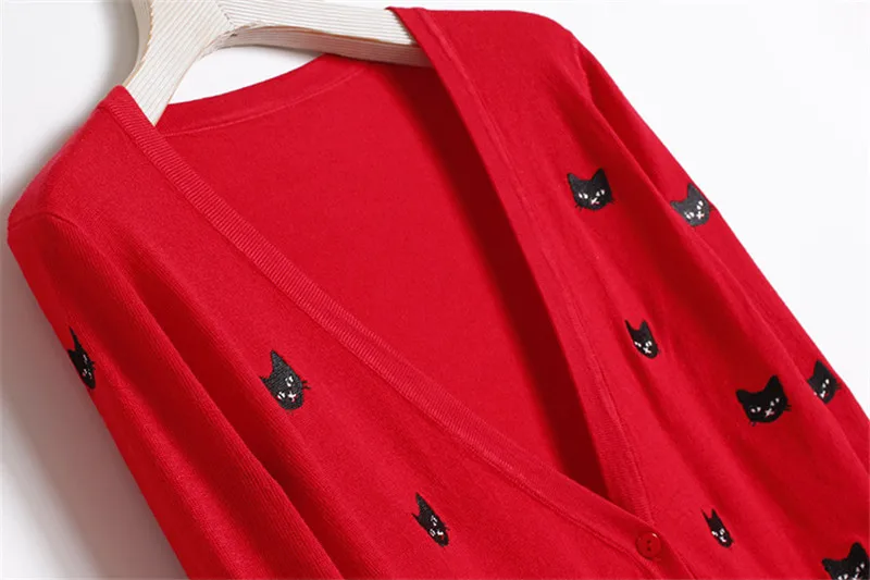 Женские джемперы 2018 Осенние новые элегантные тонкие свитера с вышивкой кота