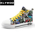 Мужские кроссовки KLYWOO, модная дышащая Вулканизированная обувь, мужские холщовые граффити на платформе, повседневная обувь, уличная одежда унисекс