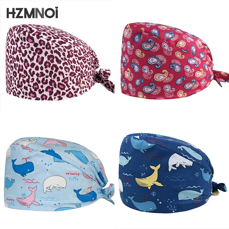 

2021 Cartoon Print Cute Breathable Female Nurse Cap Surgeon Surgery Cap Dental Surgery Cap Beauty Salon Chef Scrubbing Cap