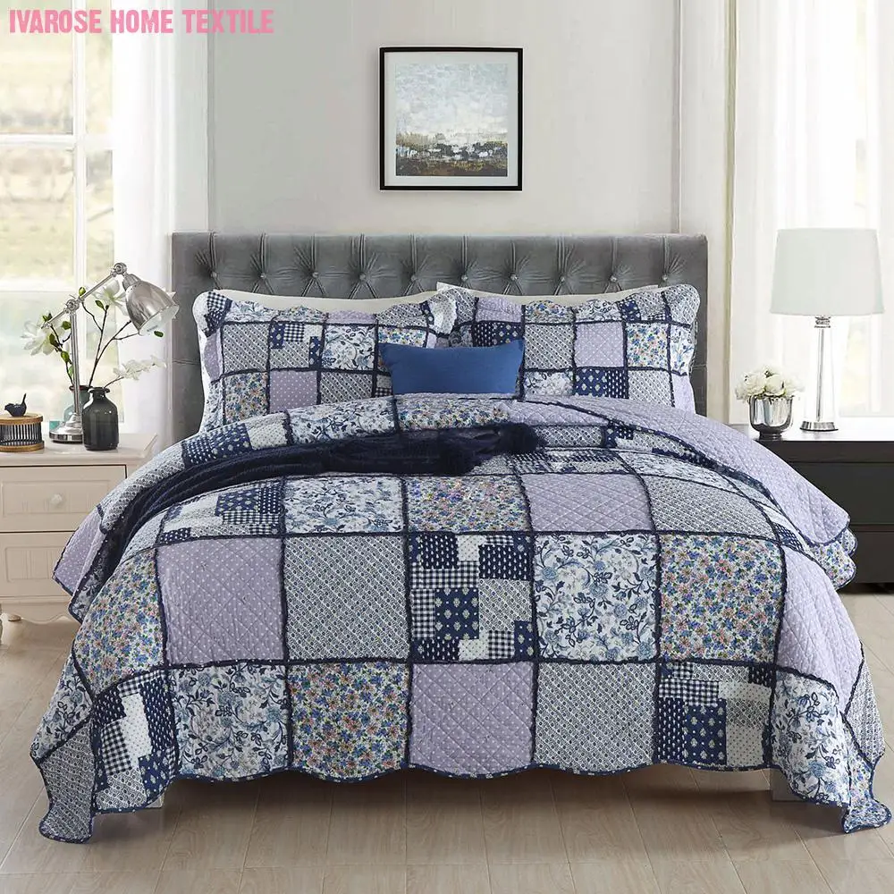 Плед стиль 100% хлопок 3 шт. лоскутное покрывало комплекты постельного белья Queen Size