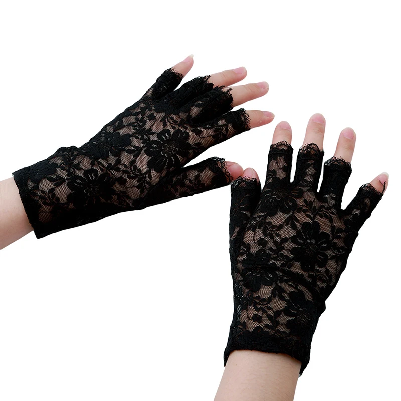 

3 colors Sexy Woman Lady Lace Gloves Mittens For Bride Women Fingerless Gloves Party Black White Beige IU975801