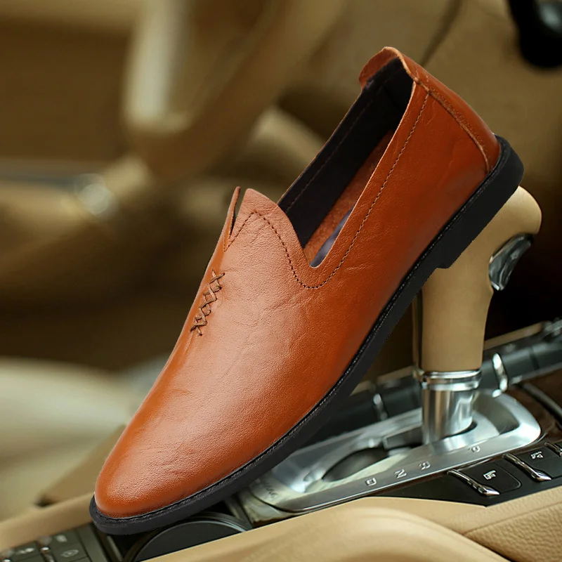 

Leather Men's Casual Shoes Summer Outdoor Italian Single Layer Leather Flat Shoes Fashion British Trend Breathable Lazy Shoes