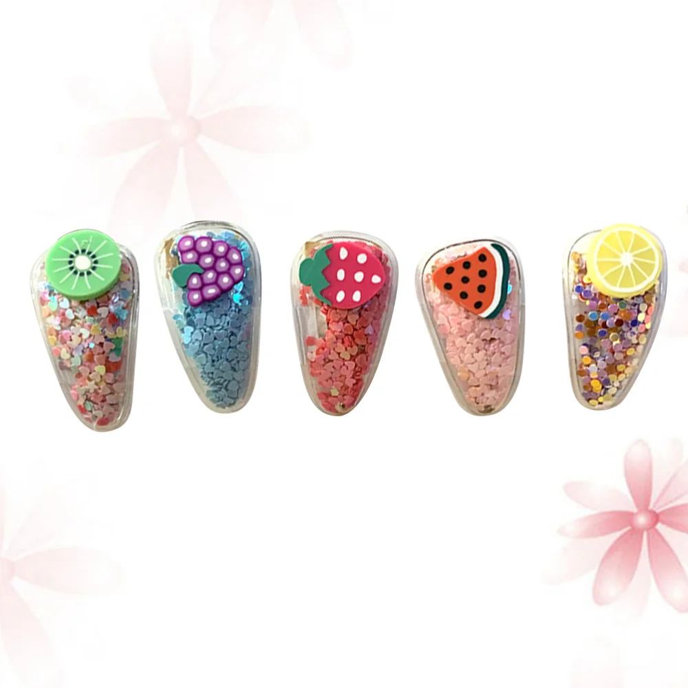 

5 Pcs Glitter Hair Colored Quicksand Transparent Fruit Hair Clips Girls Barrettes Hair Accessories (6x3cm)