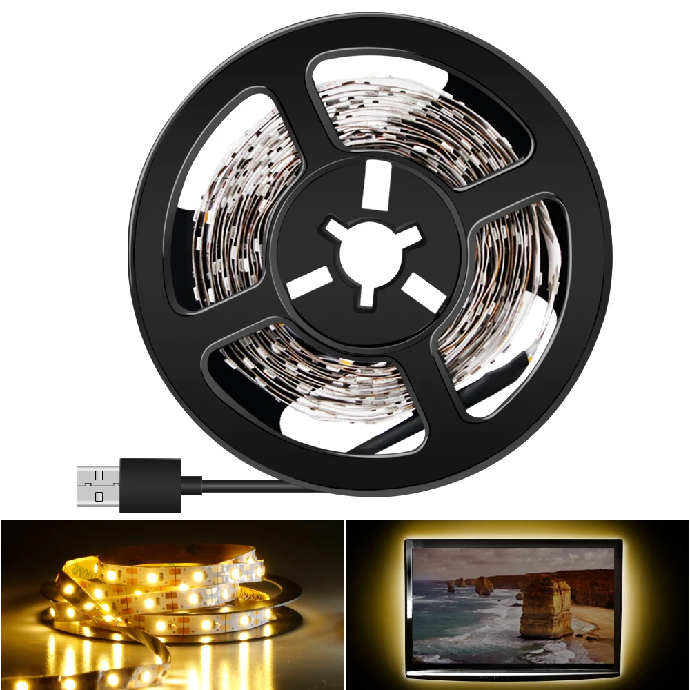 Крытый светодиодные полосы 5V USB лампа SMD 2835 м 1 2 3 4 5 Tiras Led светильник лента