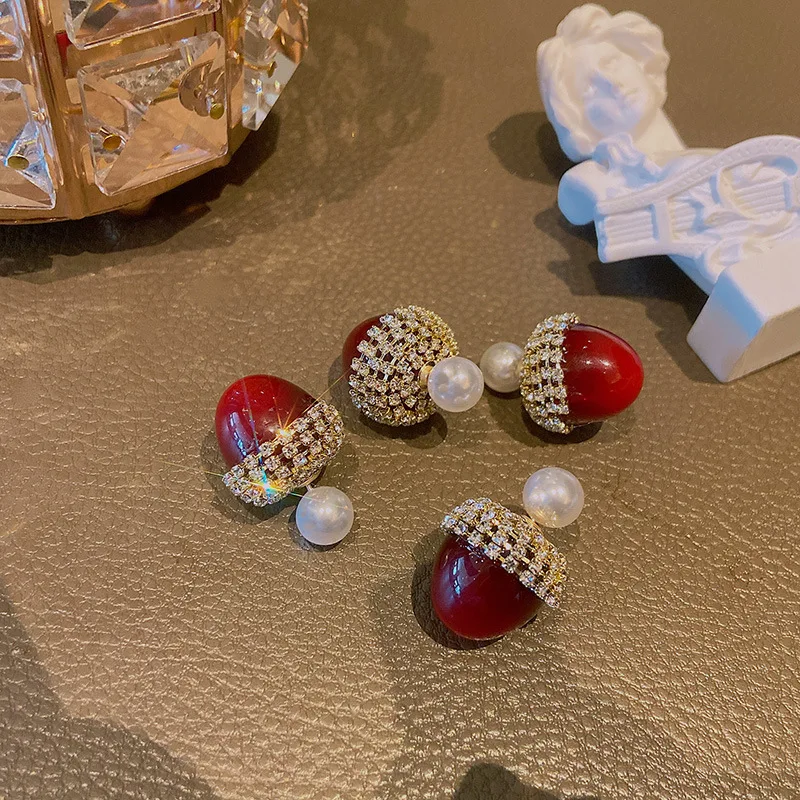 Модные большие серьги гвоздики в виде вишни с камнями для женщин новые Корейском