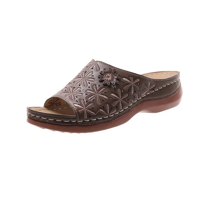 2021 Summer Women Wedge Sandals Premium Orthopedic Open Toe Sandals Vintage Anti-slip Leather Casual Female Platform Retro Shoes