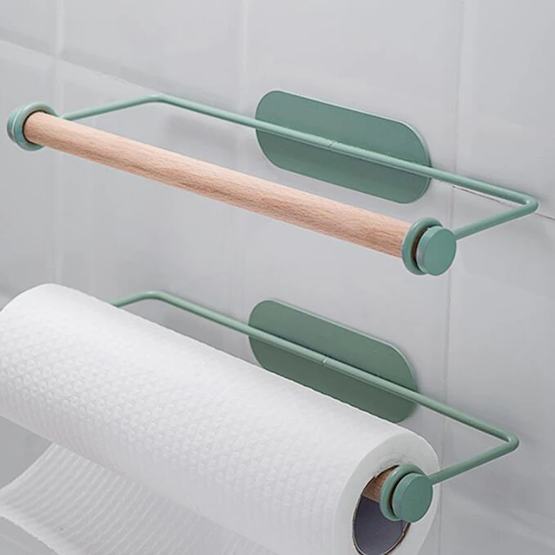 

Storage Rack Kitchen Paper Towel Rack Wrought Iron Wall Mounted Oil Absorbing Paper Cling Film Free Perforated Rag Roll Paper