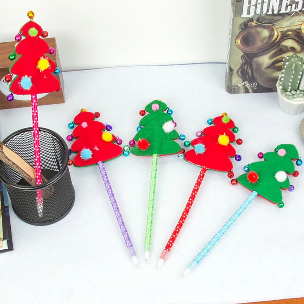 

10PCS Creative Cartoon Children Gift Christmas Gifts Cute Plush Ballpoint Pen Soft Pottery Cane Christmas Tree Bell Neutral Pen