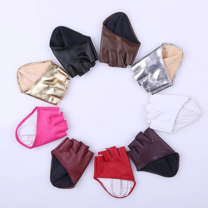 Перчатки женские короткие из искусственной кожи модные пикантные митенки с